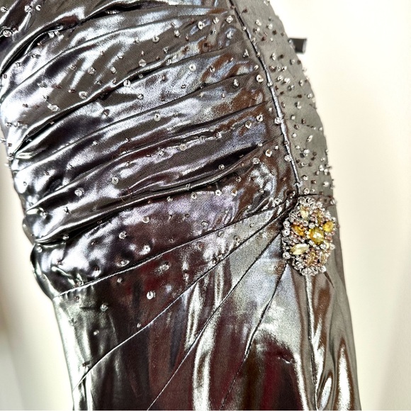 Flirt by Maggie Sottero Silver Pewter Metallic Strapless Formal Gown - Picture 11 of 16